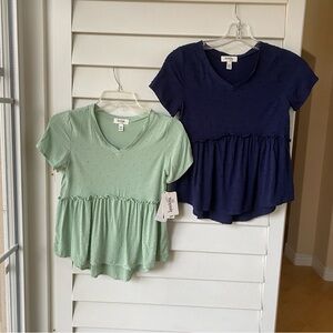 NWT 2 Pack Speechless Kids Green and Navy Peplum Tops